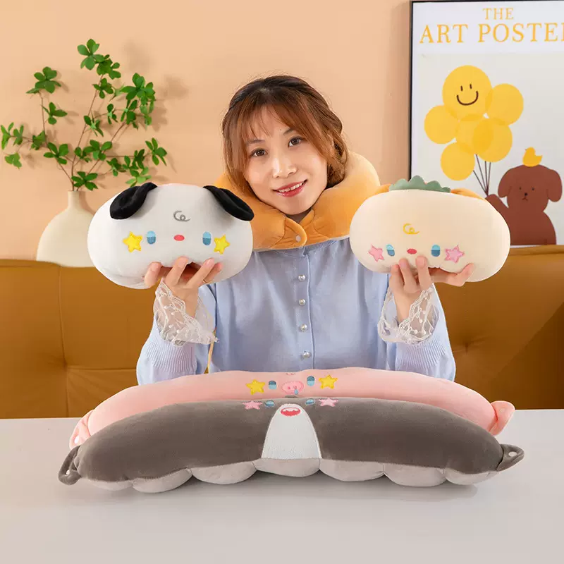 便携卡通u型枕羽绒棉旅行枕坐车睡觉神器坐飞机靠脖枕毛毛虫颈枕