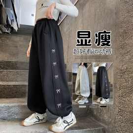 女童加绒裤子秋冬外穿洋气2025新款中大童韩版休闲卫裤儿童运动裤