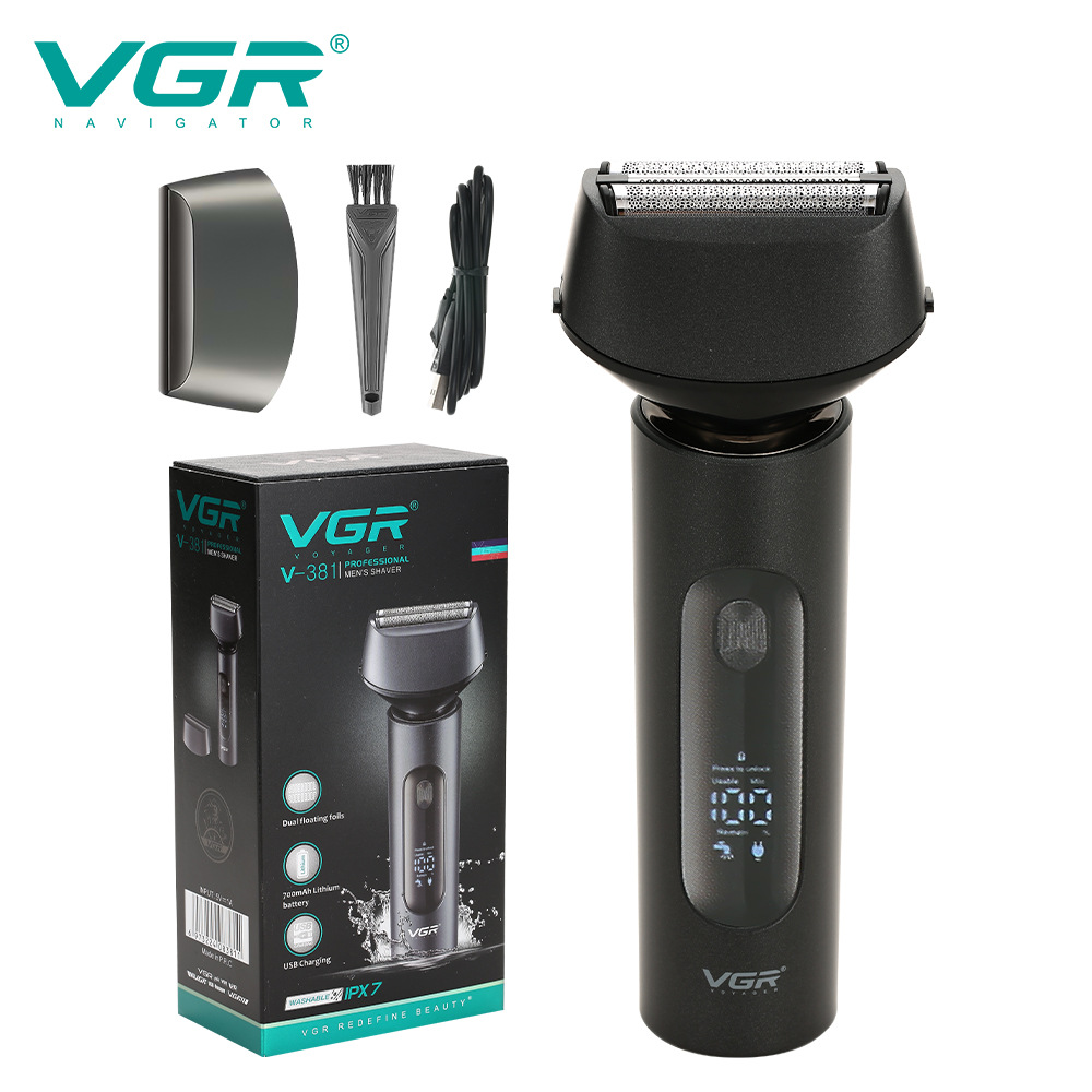 VGR381 Cross -border Returning Shaver IPX7 Washing Electric Scraper Men's Oil Head Gradient Black