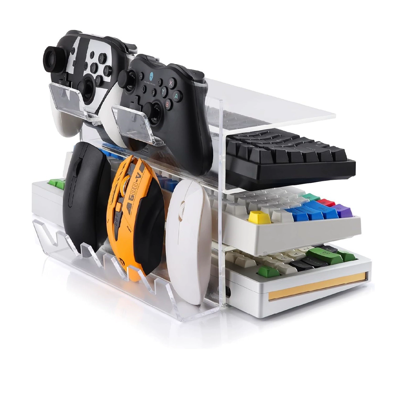 Заводская оптовая продажа офиса акриловая клавиатура мышь держатель для хранения рабочего стола три емкости держатель акриловая