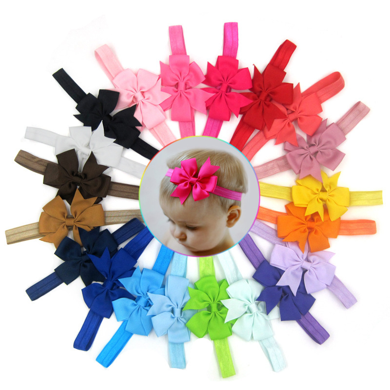A17 Wholesale European and American Children's Hairbands, Ribbed Ribbon Swallowtail Bow Hairbands, Baby Headbands, 30 Colors
