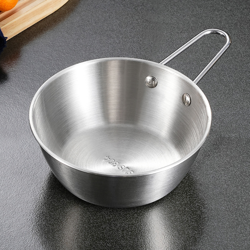 Fabricante estricado 304 acero inoxidable estilo coreano arroz vino de arroz con mango de oro cuenco de pepinos condimento cuenco espeso al aire libre cuenco de churrasco