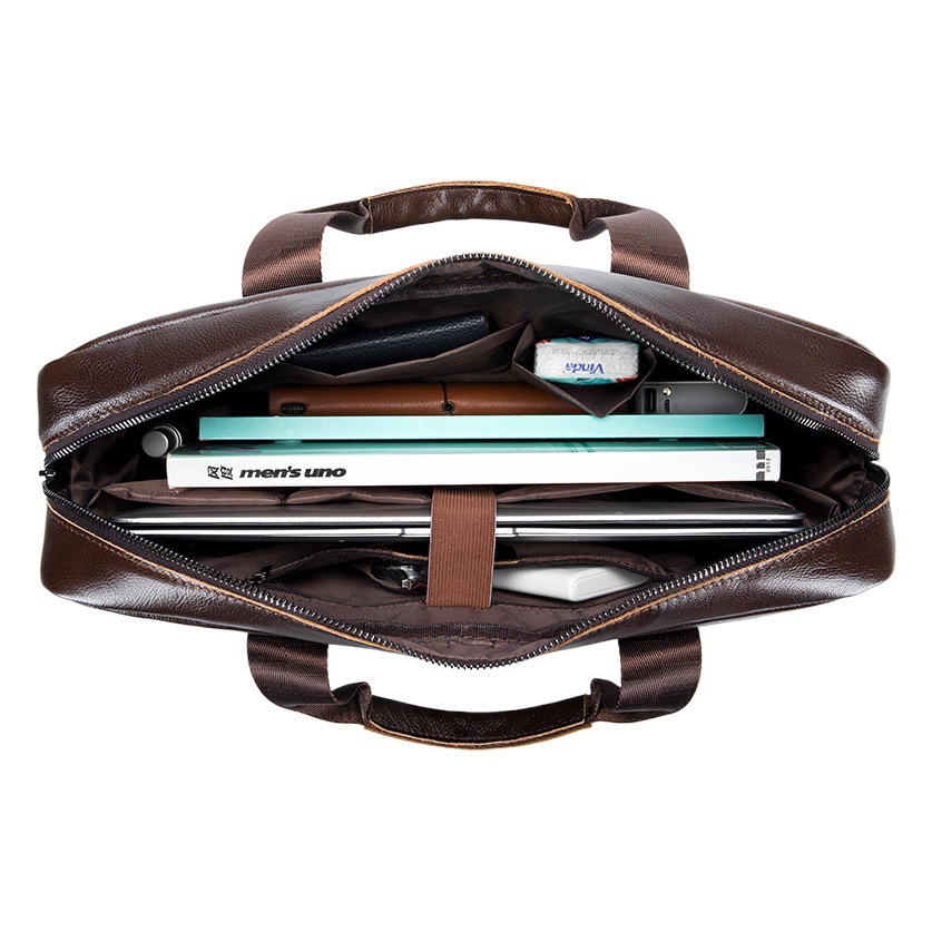 Bolso para computadora de piel de vaca de león viejo maletín de hombre de cuero de gran capacidad Bolso de archivo de piel de vaca de primera capa retro