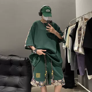 短袖短裤套装男夏季潮流运动休闲宽松T恤衫青少年夏天帅气两件套