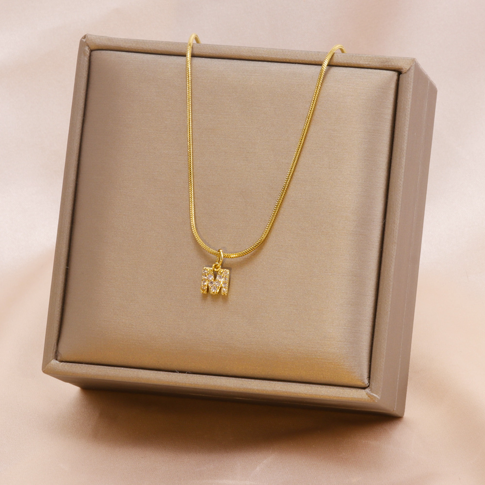 Fashion Letter Titanium Steel Plating Zircon Pendant Necklace 1 Piece