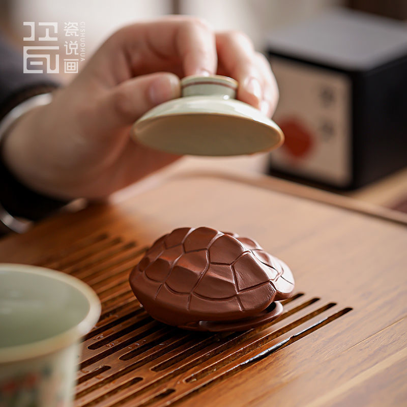 烏龜殼紫砂陶瓷茶寵擺件創意蓋置富甲天下茶盤裝飾茶桌裝飾品配件