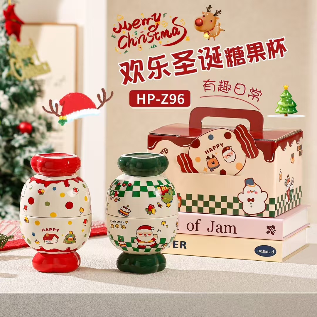 Taza de Navidad creativa, taza de caramelo, souvenirs de cerámica, linda caja de regalo, taza de agua potable personalizada transfronteriza para el hogar