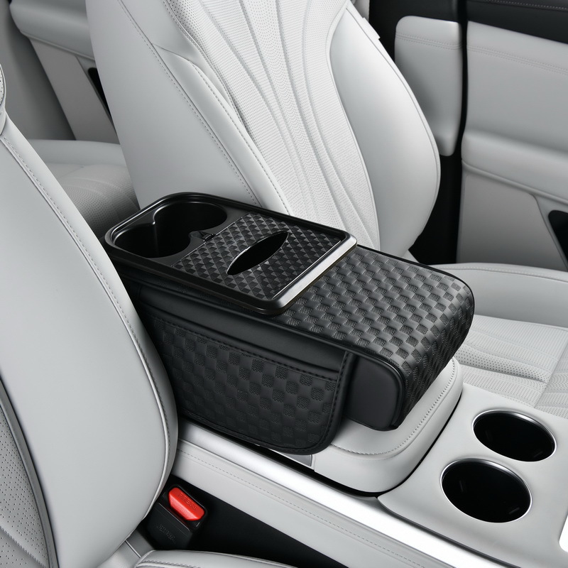 Fushou Car Tissue Box, Armrest Box Pad, Cup Holder (Armrest box pad) - noble-black