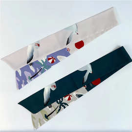 简约小清新飘带春秋百搭装饰小领巾丝带女多功能印花丝巾发饰批发