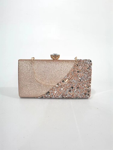 Simple and elegant shiny Grete fabric diamond-encrusted hand-held square-shaped dinner bag that can be carried diagonally across the hand