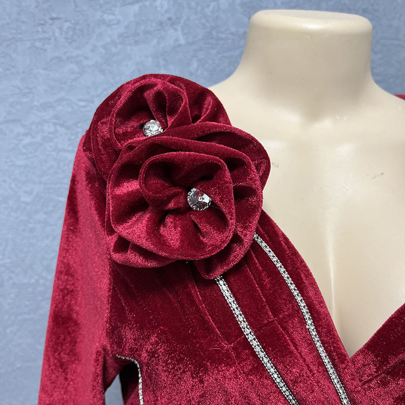 Damenbekleidung Mode schlanke Samt Pailletten Abendkleid Kleid_voghion.com