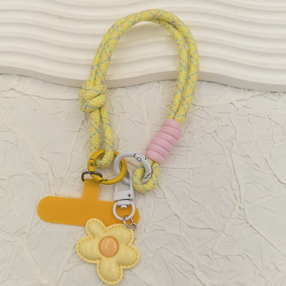 Tendencia color de contraste flor cordón de teléfono móvil colgante de carcasa de teléfono móvil cuerda tejida a mano cuerda de muñeca fuerte y duradera cadena corta para teléfono móvil