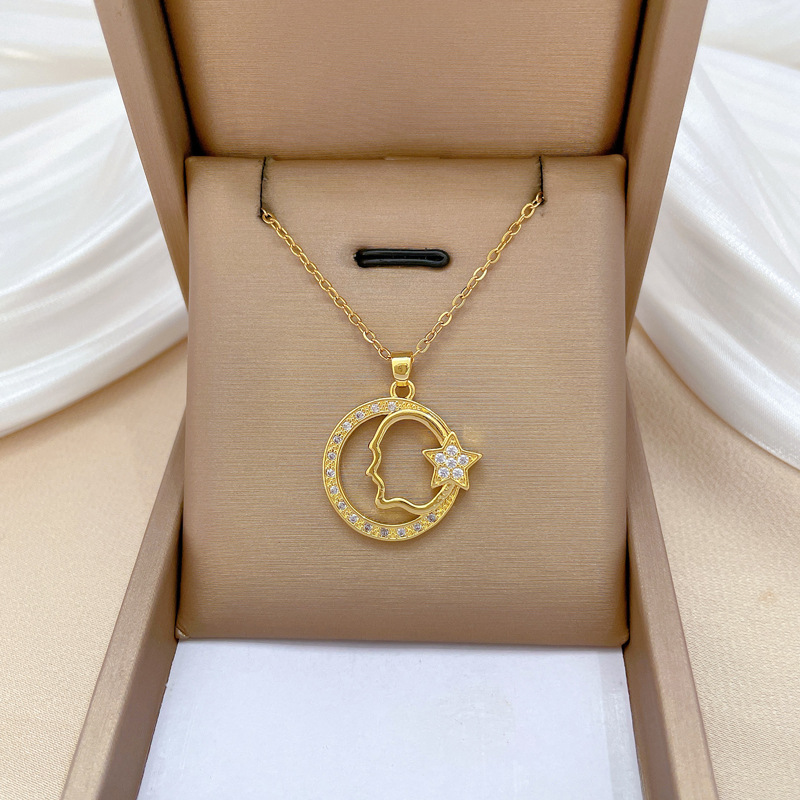 Gorgeous Pentagram Necklace Titanium Steel Full Diamond Jewelry_voghion.com