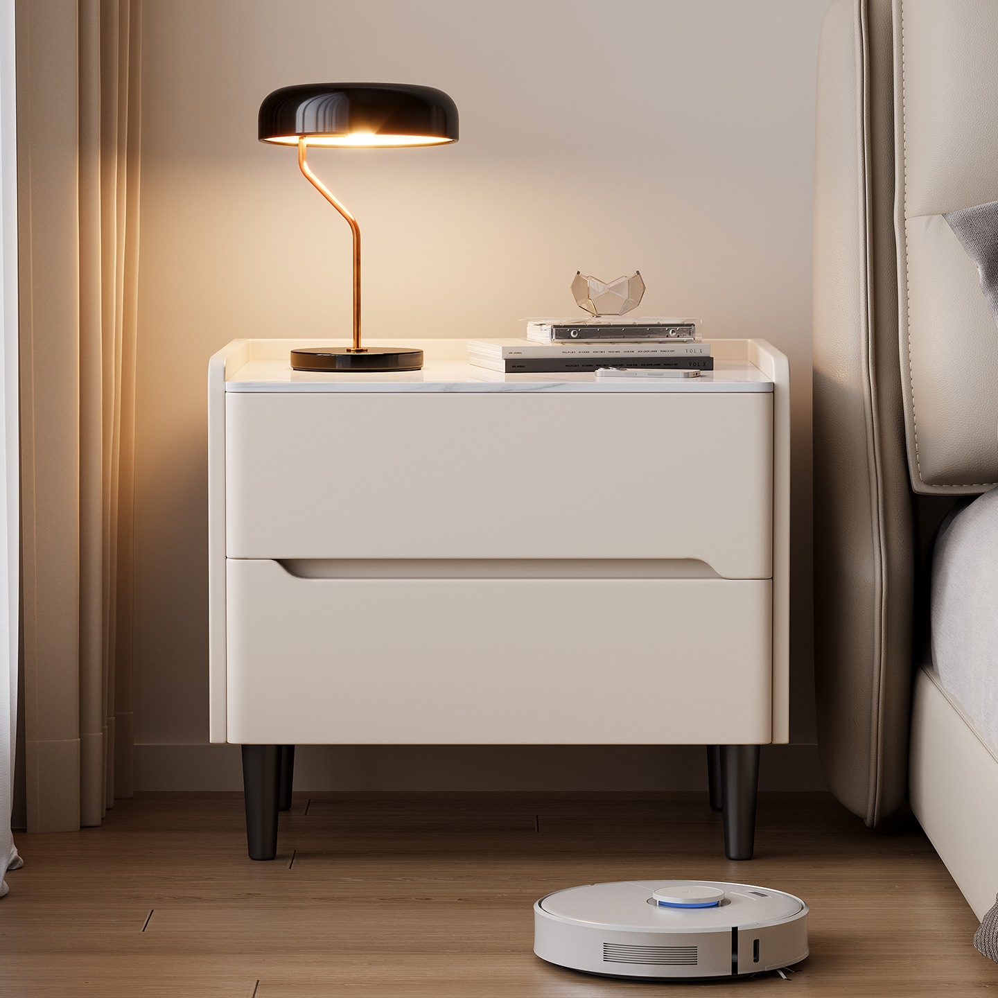 Modern Simple Solid Wood Bedside Table Home Bedroom Small Bedside Storage Cabinet with Lock Multi-Functional Storage Cabinet