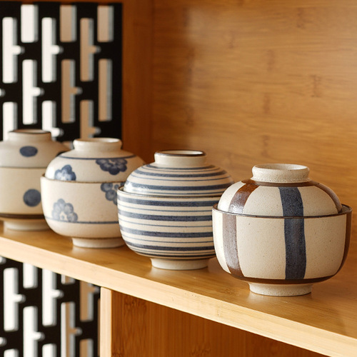 Nishida Mu Yu Yi Nian Ball-shaped Small Stew Cup Bird's Nest Dessert Bowl Buddha Jumps Over the Wall Stew Cup Japanese-style Ceramic Small Bowl with Cover