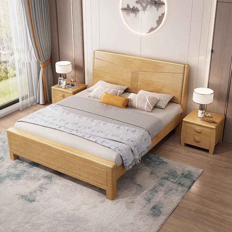 Chinese solid wood bed 1.5 m double bed master bedroom modern simple economical high box bed rental room single bed