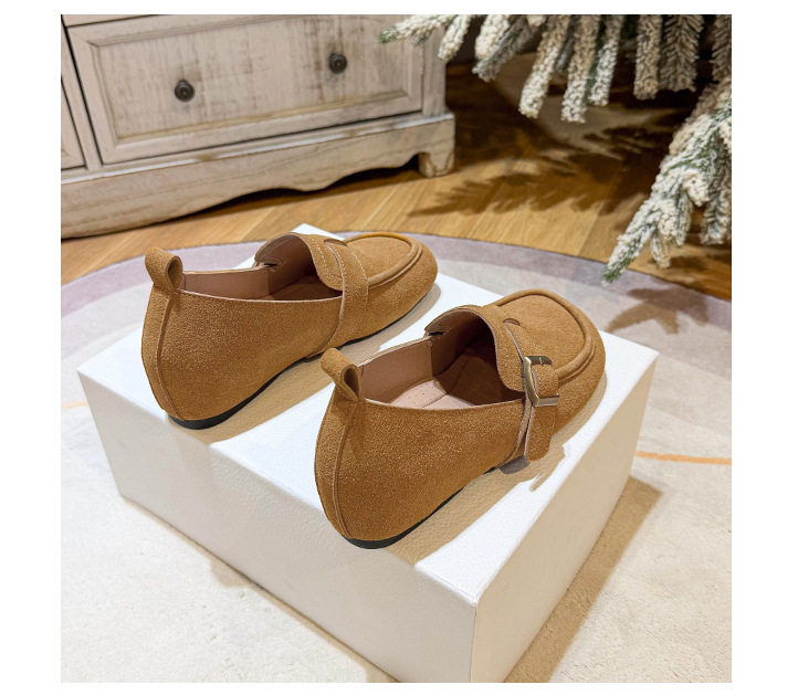 Giày lười nữ da lộn mũi tròn tăng chiều cao 5 cm phong cách Hàn Quốc — Khaki (toàn dải), Màu mơ (toàn dải), nâu sẫm chi tiết 31