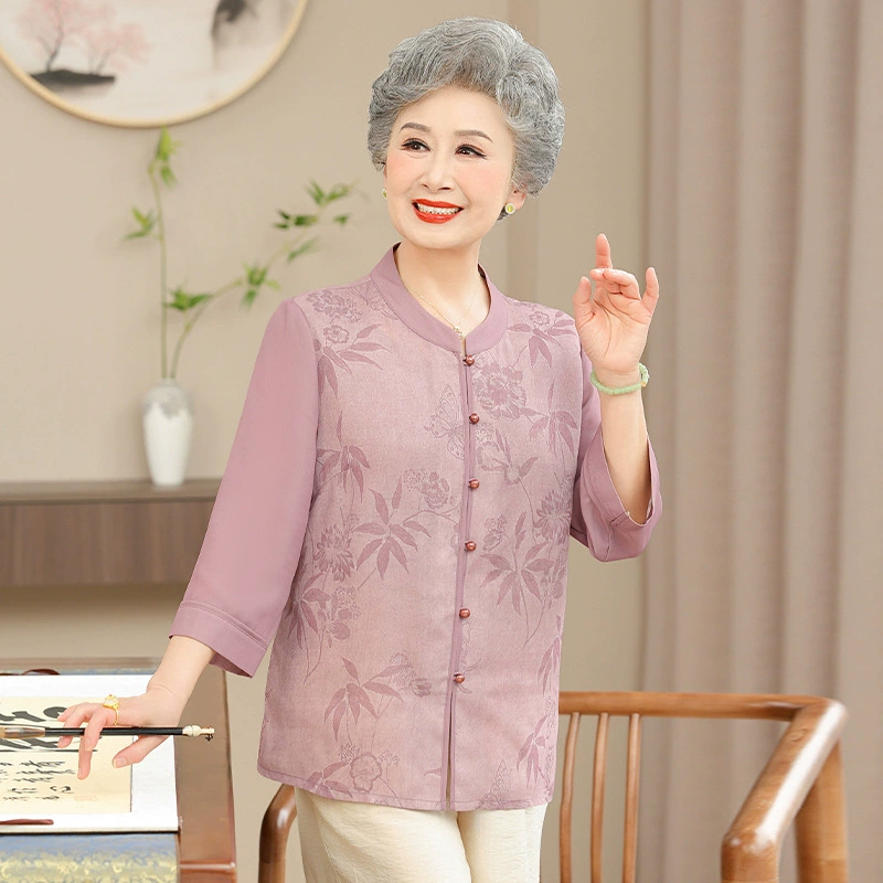 60-летняя мама летняя рубашка иностранная старушка шифоновая одежда новый средний и пожилой бабушки летний кардиган