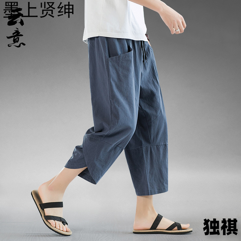 Pantalones cortos para hombres Pantalones cortos de lino fino de verano Pantalones casuales Pantalones anchos sueltos de gran tamaño Pantalones de playa de lino de algodón