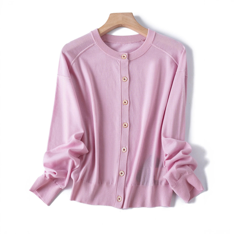 High-quality Yangzi yarn ultra-fine merino wool loose round-neck knitted cardigan women's thin sweater jacket 010 High-quality Yangzi yarn ultra-fine merino wool loose round-neck knitted cardigan women's thin sweater jacket 010