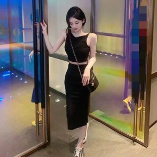 French Retro Street Goddess Style Suit for Women, Spring and Summer Shoulder Vest + Half-Length Skirt Suit for Women