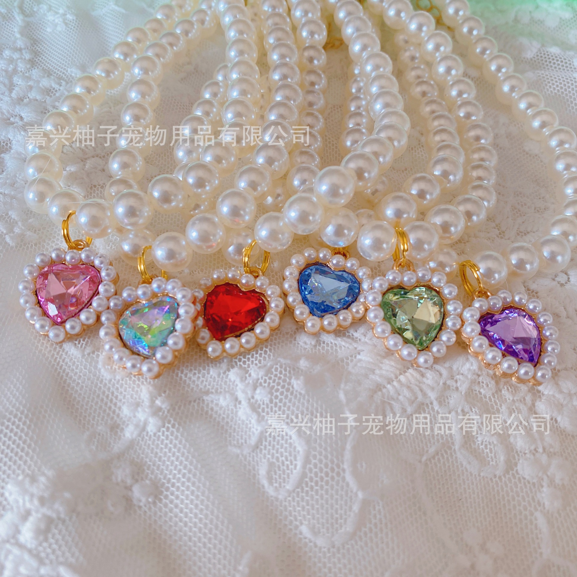 Collar para mascotas, gato, collar de perlas, collar de perro, collar, colgante de amor retro, adornos de cuello lindo para gatos y perros