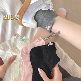 Yao Xiang 24 Summer Ultra-thin Boneless Embroidered Bow Women's Socks 80 Cotton Breathable Sweat Absorbing Deodorant Hollow Mesh Socks