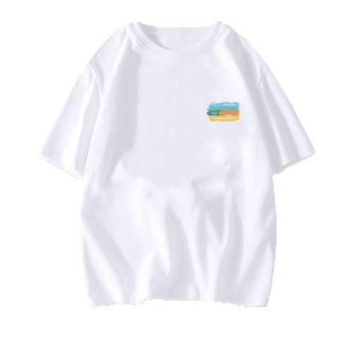 2024 New Women's Short Sleeve White Print Summer Round Neck Top Casual T-Shirt