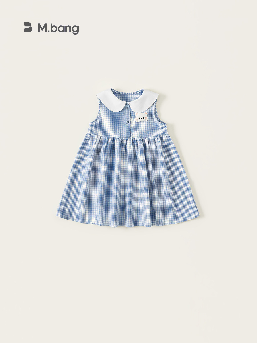 Youbao ropa para niños verano nuevo estilo niña dulce falda de línea A con cuello de muñeca falda sin mangas vestido a cuadros con lazo