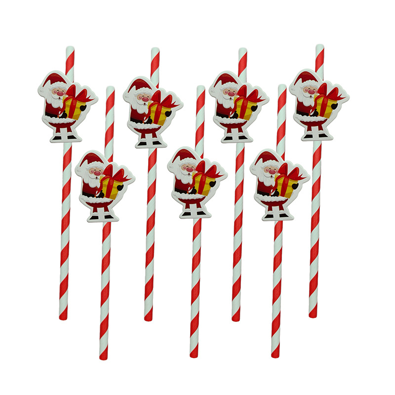 Papá Noel de fiesta de Navidad transfronteriza paja desechable postre pastel cóctel paja decorativa