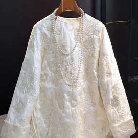 新中式国风系带棉服外套女秋冬新款复古刺绣花长袖国潮休闲上衣厚