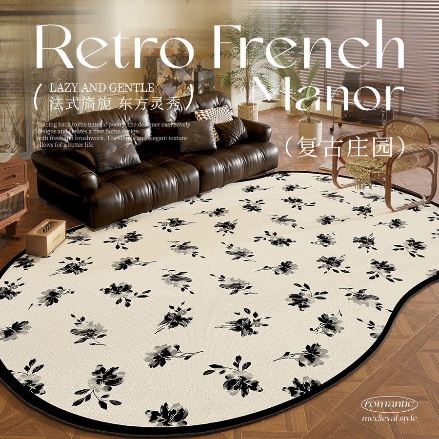 French-style irregular rug—dirt-resistant and easy to care for, perfect for living rooms; whole-room installation with loop-pile design, waterproof rug for bedrooms, coffee tables, and sofas—wholesale.