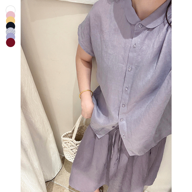 Plus Carefully Selects Summer Ingot Collar Linen Short-Sleeved Tops with Raglan Sleeves for Work Clothing, Simple and Versatile Linen Short Shirts