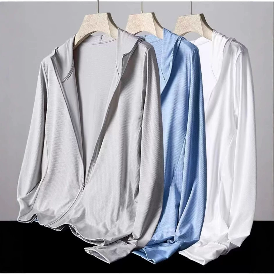 Лед шелковая сетка солнцезащитный крем для мужчин летом тонкий простой сплошной цвет на открытом воздухе свободный большой размер с капюшоном солнцезащитный костюм