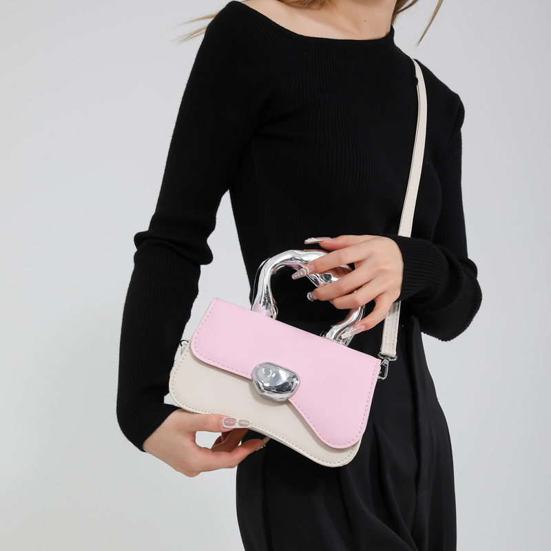 Bags Candy Splicing Color 2024 New Hard Shell Simple and Casual Western Style Metal Handheld Single Cross Shoulder Small_voghion.com