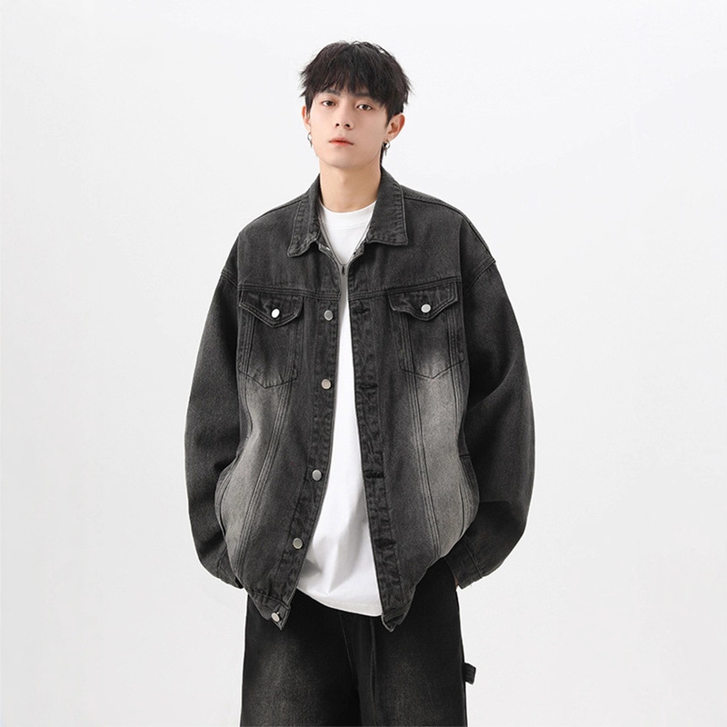 High Street Handsome Denim Jacket Men's Autumn American Washed Distressed Bomber Jacket Retro Trendy Brand Couple Tops High Street Handsome Denim Jacket Men's Autumn American Washed Distressed Bomber Jacket Retro Trendy Brand Couple Tops