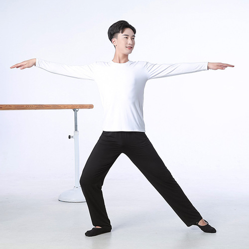 Blue white black Latin ballroom dancing shirts and pants for youth man male adult Chinese classical dance teacher modal tops and trousers