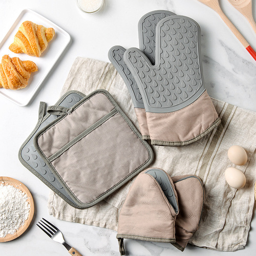Cross-border new waterdrop microwave oven heat-insulating glove set Kitchen baking thick cotton oven silicone gloves