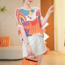 时尚气质碎花雪纺短袖T恤衫女小马圆领2025夏款显瘦宽松新款上衣