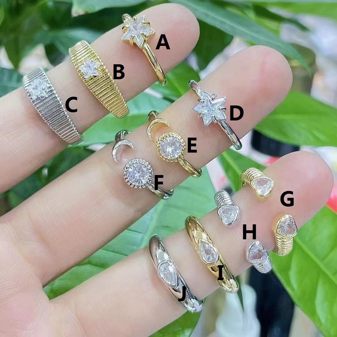 Adjustable Ring Classification Copper Material Star Moon Geometric Irregular Elegant Stars Loving Heart Zircon Ring