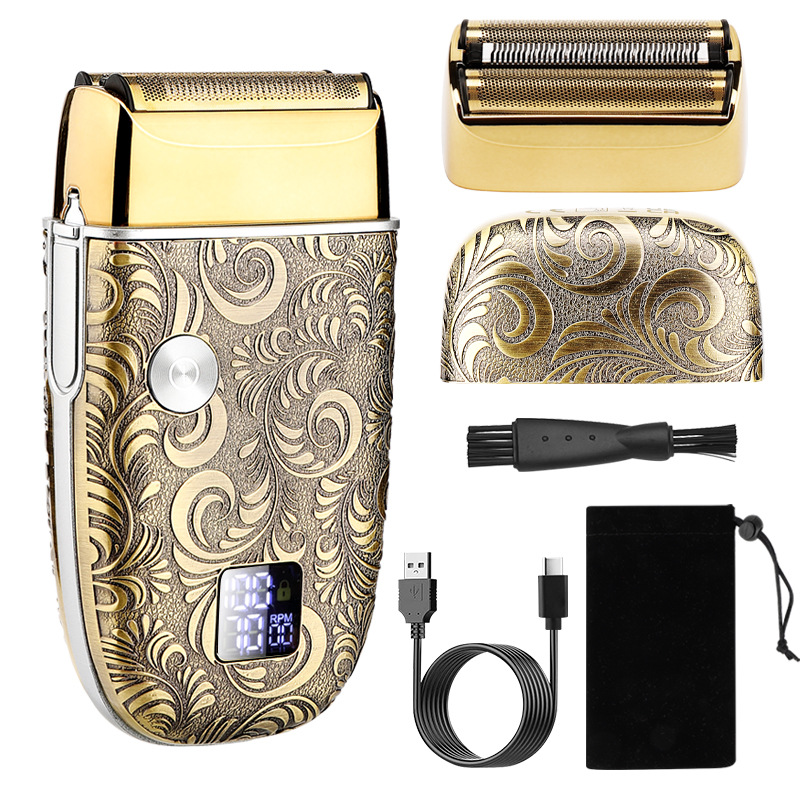Reciprocante 3-cuchillo neto eléctrico recargable máquina de afeitar lavable de metal de los hombres de afeitar peluquería hogar cabeza calva