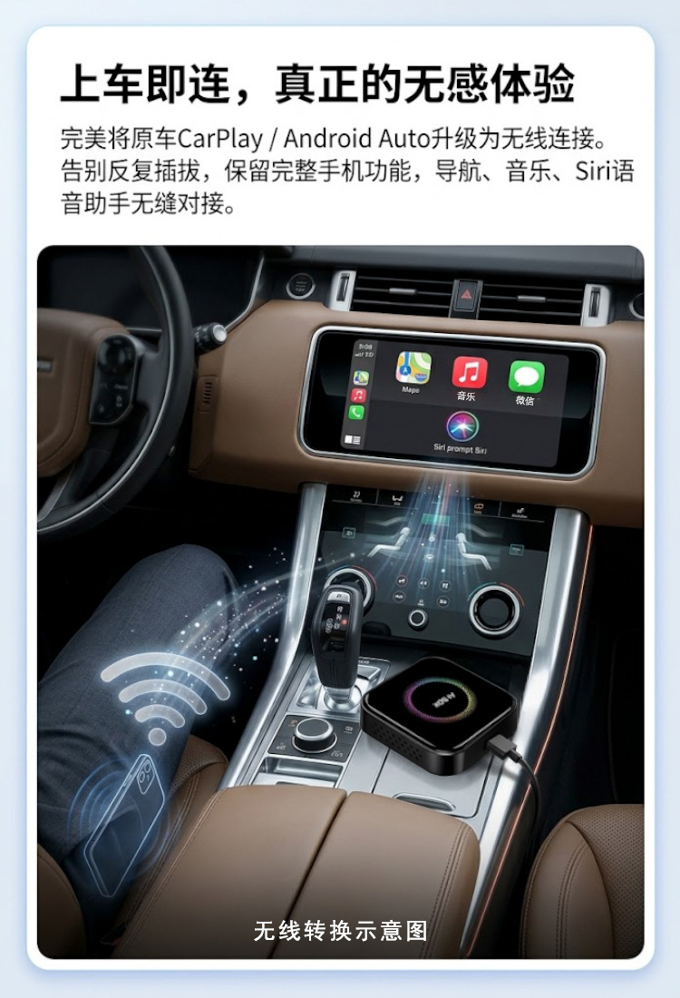 Three-In-One Wired to Wireless Carplay Box, Car-Machine Connectivity Box, Screen Mirroring, Smart Car Adapter