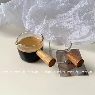 Ins Glass Milk Jug Small Milk Cup Wooden Handle Milk Jug Milk Cup Dipping Saucer Seasoning Small Saucer Steak Western Food Juice Bucket