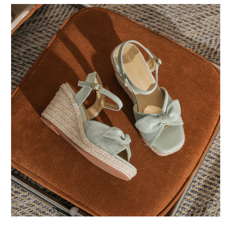 Sandal cao gót nữ hở mũi đế xuồng đan thừng gót 9 cm — Xanh lá cây nhạtcolor chi tiết 23