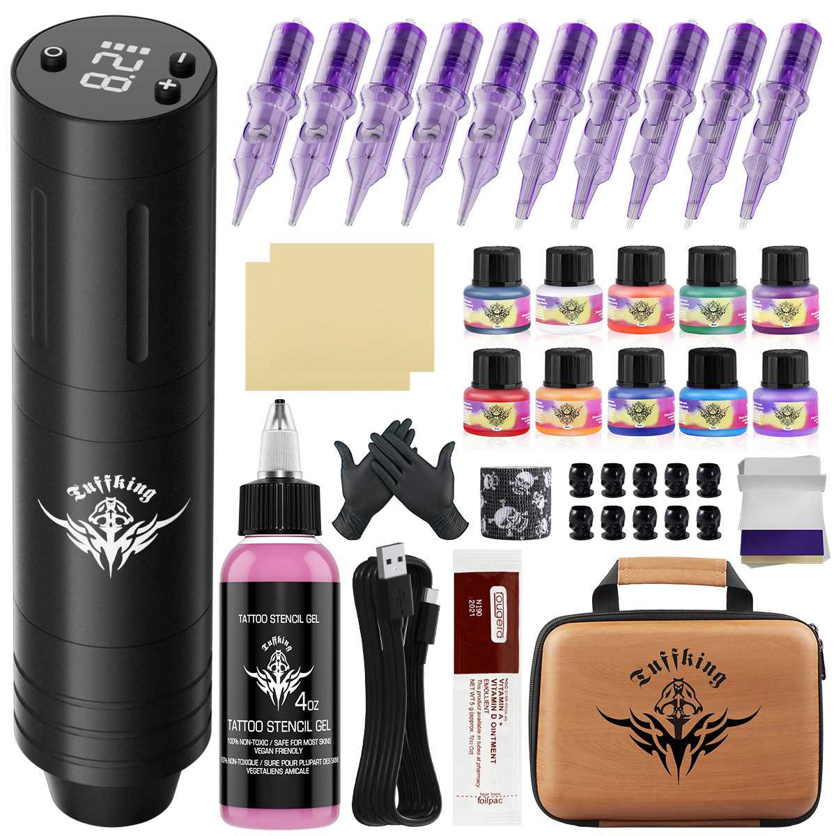 Pen de batería de tatuaje inalámbrico pantalla LED en una máquina de tatuaje aguja de tatuaje profesional conjunto completo de herramientas transfronterizas