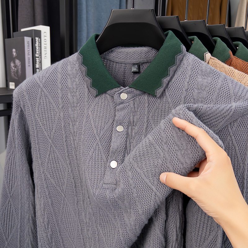 Botones de moda jacquard nuevo hombre otoño invierno camiseta de punto con solapa hombre transfronterizo simple suéter universal