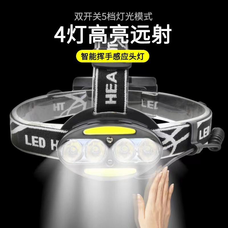 Inducción reflector faro fuerte luz recargable batería de litio ultra ligero impermeable montado en la cabeza Luz de pesca Pesca nocturna linterna LED