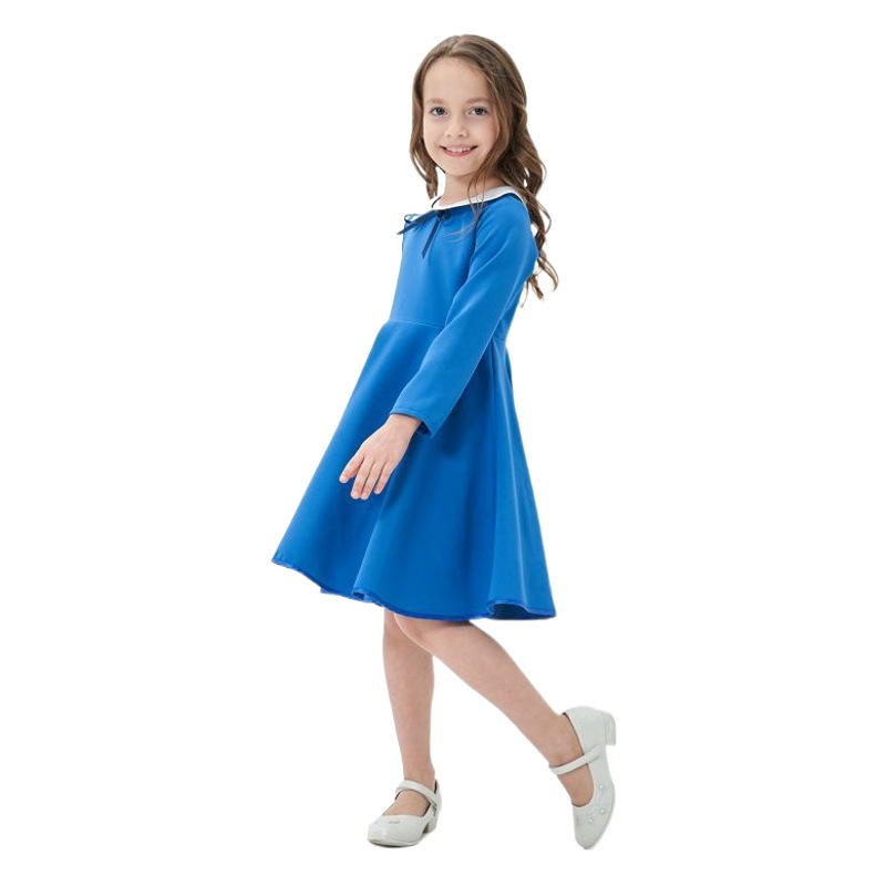 Amazon eBay manga larga nuevo vestido de niñas transfronterizas estilo universitario falda de color de contraste versátil para niños
