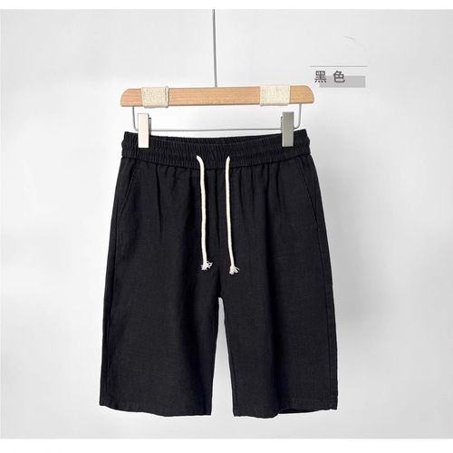 Linen Men's Beach Shorts Summer Thin Shorts Cotton Linen Five-Pocket Shorts Ramie Material Casual Mid-Length Pants Solid Color Versatile