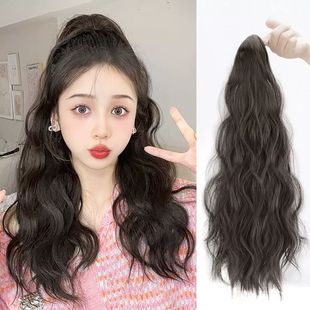 High ponytail female simulation long hair braids corn ironing grip pear flower ponytail fluffy natural long curly hair realistic braids